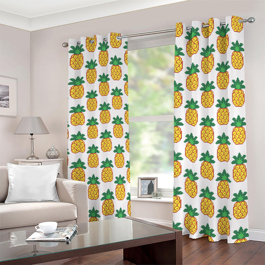 Pixel Pineapple Pattern Print Blackout Grommet Curtains