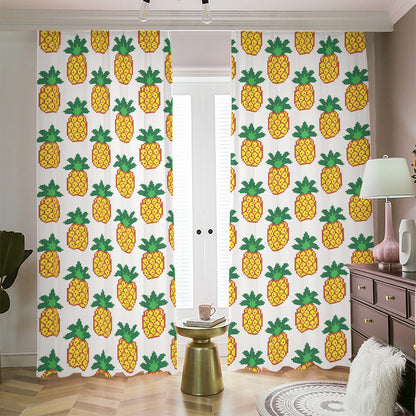 Pixel Pineapple Pattern Print Blackout Pencil Pleat Curtains