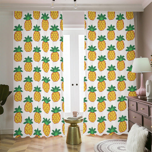 Pixel Pineapple Pattern Print Blackout Pencil Pleat Curtains