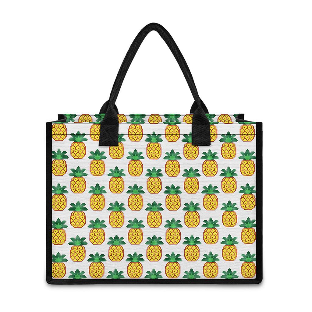 Pixel Pineapple Pattern Print Canvas Tote Bag