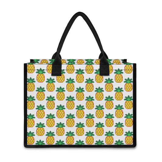 Pixel Pineapple Pattern Print Canvas Tote Bag