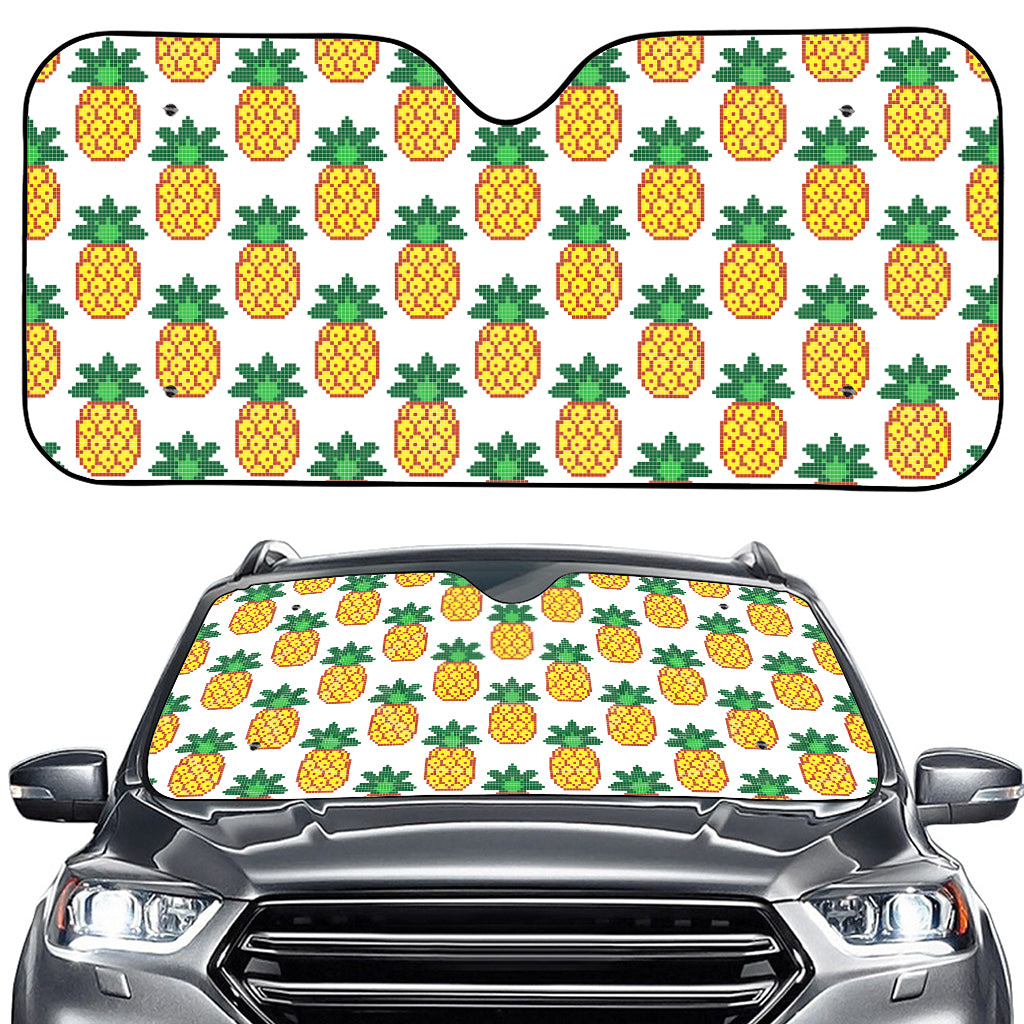 Pixel Pineapple Pattern Print Car Windshield Sun Shade