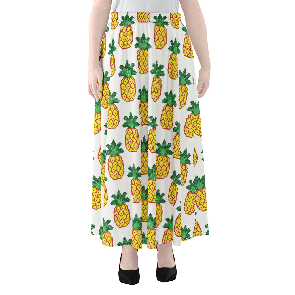 Pixel Pineapple Pattern Print Chiffon Maxi Skirt
