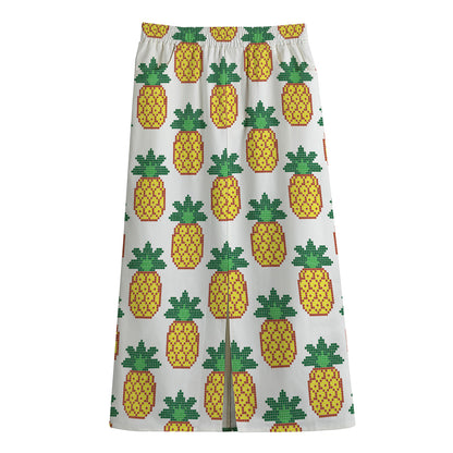 Pixel Pineapple Pattern Print Cotton Front Slit Maxi Skirt