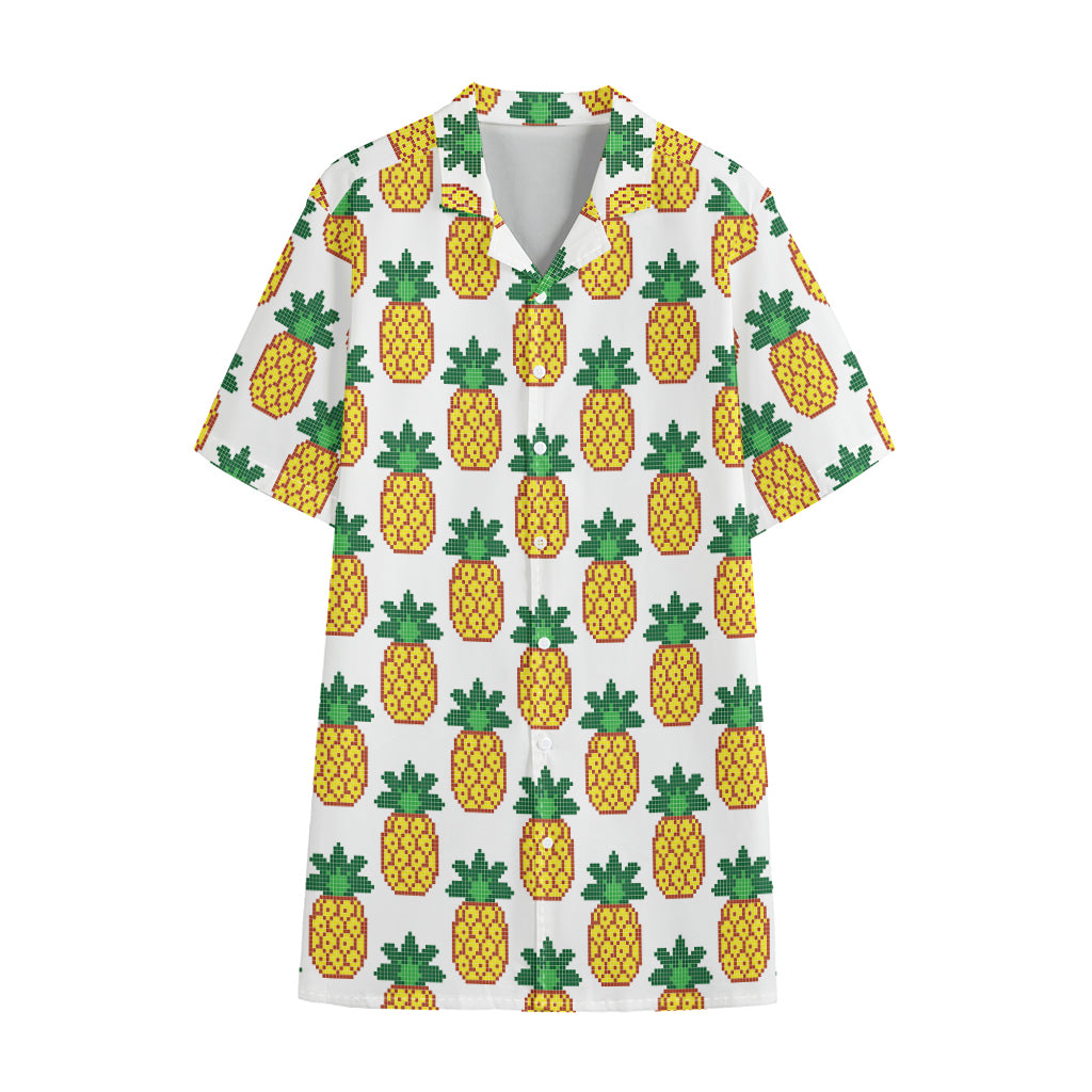 Pixel Pineapple Pattern Print Cotton Hawaiian Shirt