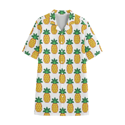 Pixel Pineapple Pattern Print Cotton Hawaiian Shirt