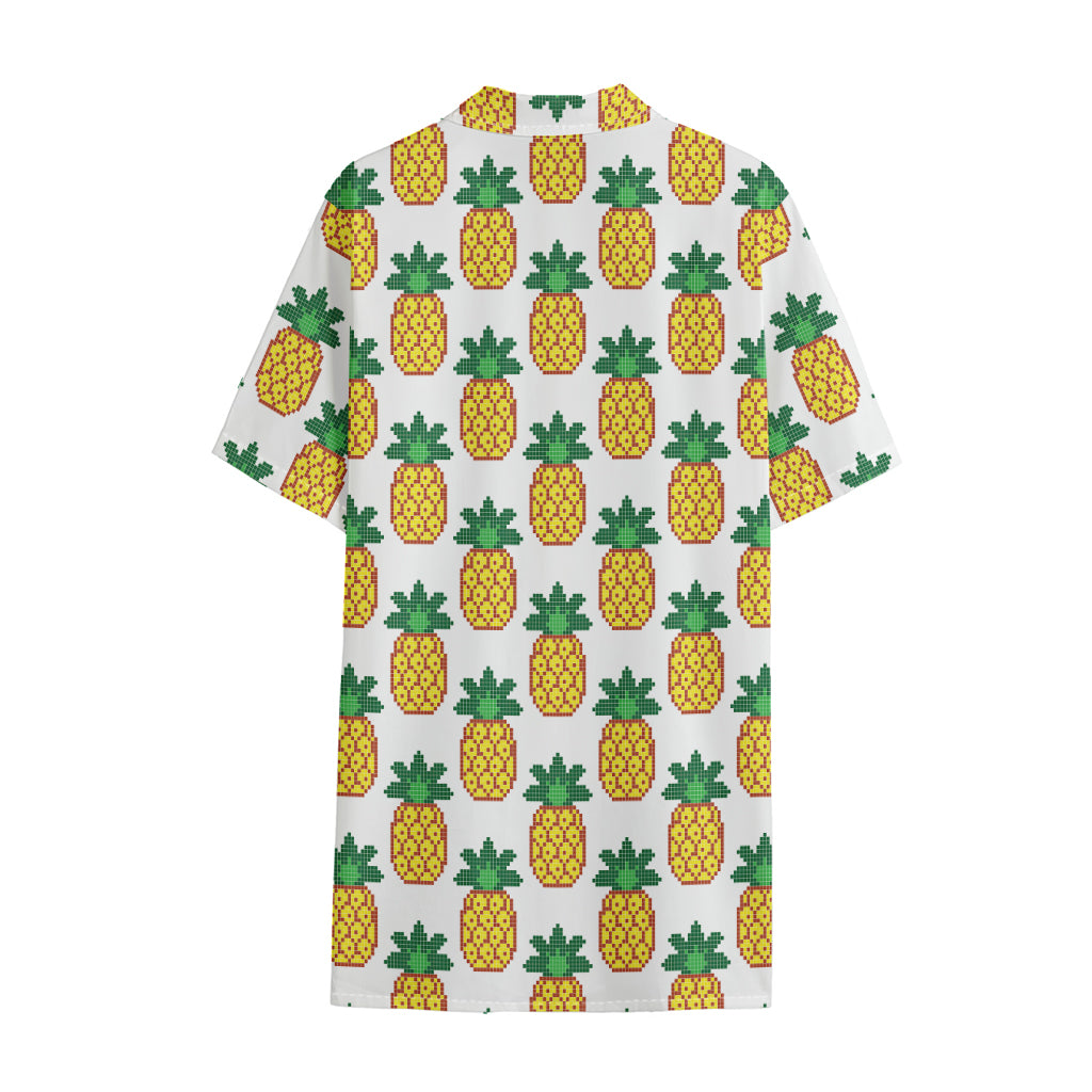 Pixel Pineapple Pattern Print Cotton Hawaiian Shirt