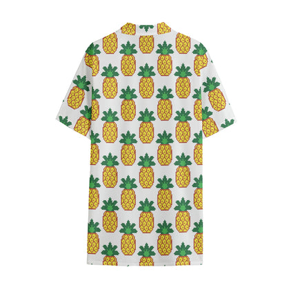 Pixel Pineapple Pattern Print Cotton Hawaiian Shirt
