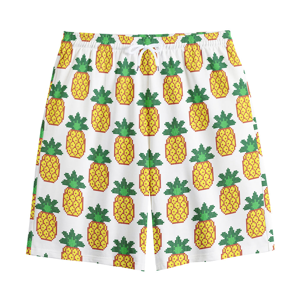 Pixel Pineapple Pattern Print Cotton Shorts