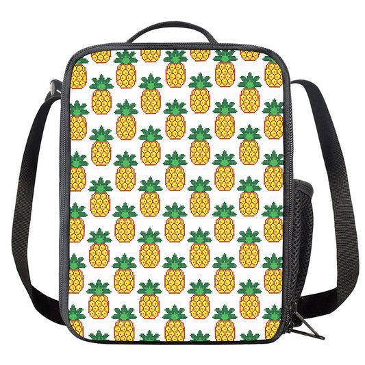 Pixel Pineapple Pattern Print Crossbody Lunch Bag