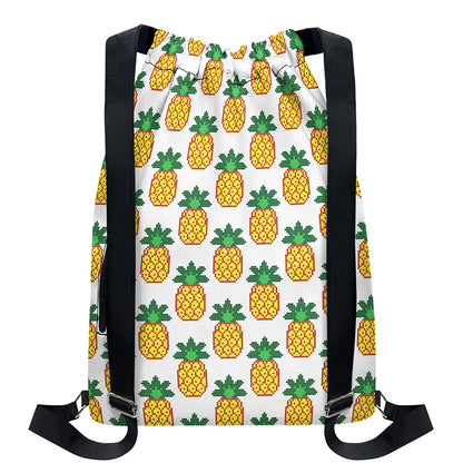Pixel Pineapple Pattern Print Drawstring Backpack