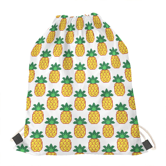 Pixel Pineapple Pattern Print Drawstring Bag