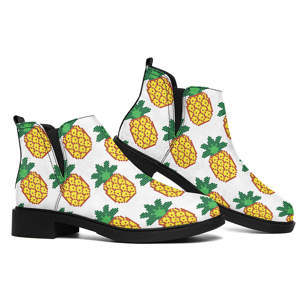 Pixel Pineapple Pattern Print Flat Ankle Boots