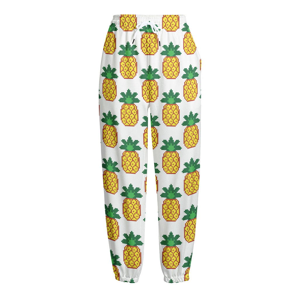 Pixel Pineapple Pattern Print Fleece Lined Knit Pants