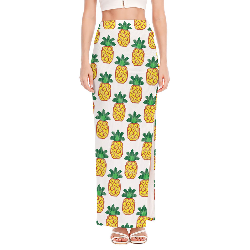Pixel Pineapple Pattern Print High Slit Maxi Skirt