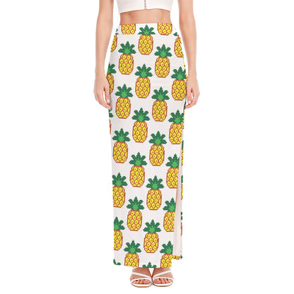 Pixel Pineapple Pattern Print High Slit Maxi Skirt