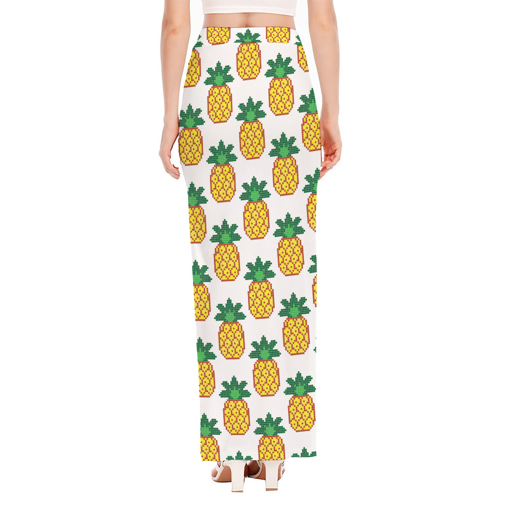 Pixel Pineapple Pattern Print High Slit Maxi Skirt