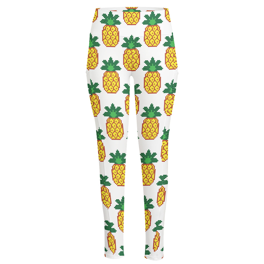 Pixel Pineapple Pattern Print High-Waisted Pocket Leggings