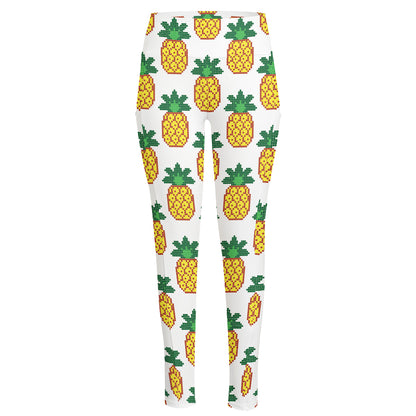 Pixel Pineapple Pattern Print High-Waisted Pocket Leggings