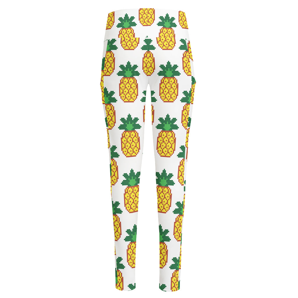 Pixel Pineapple Pattern Print High-Waisted Pocket Leggings