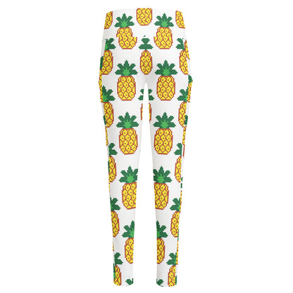 Pixel Pineapple Pattern Print High-Waisted Pocket Leggings
