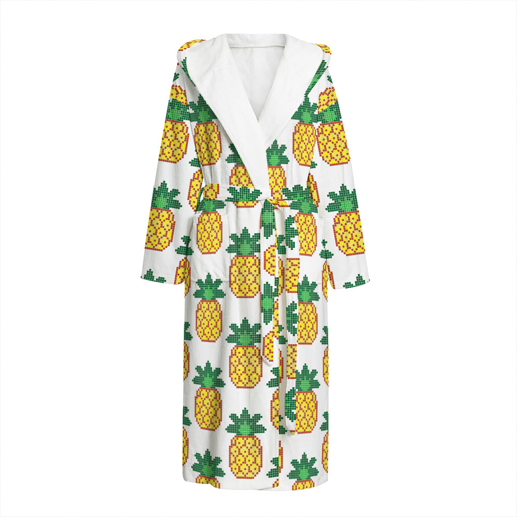 Pixel Pineapple Pattern Print Hooded Bathrobe