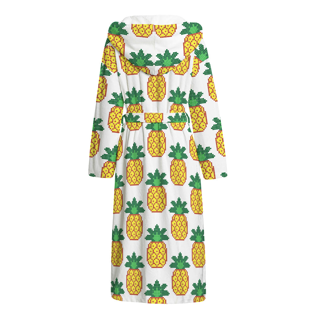 Pixel Pineapple Pattern Print Hooded Bathrobe