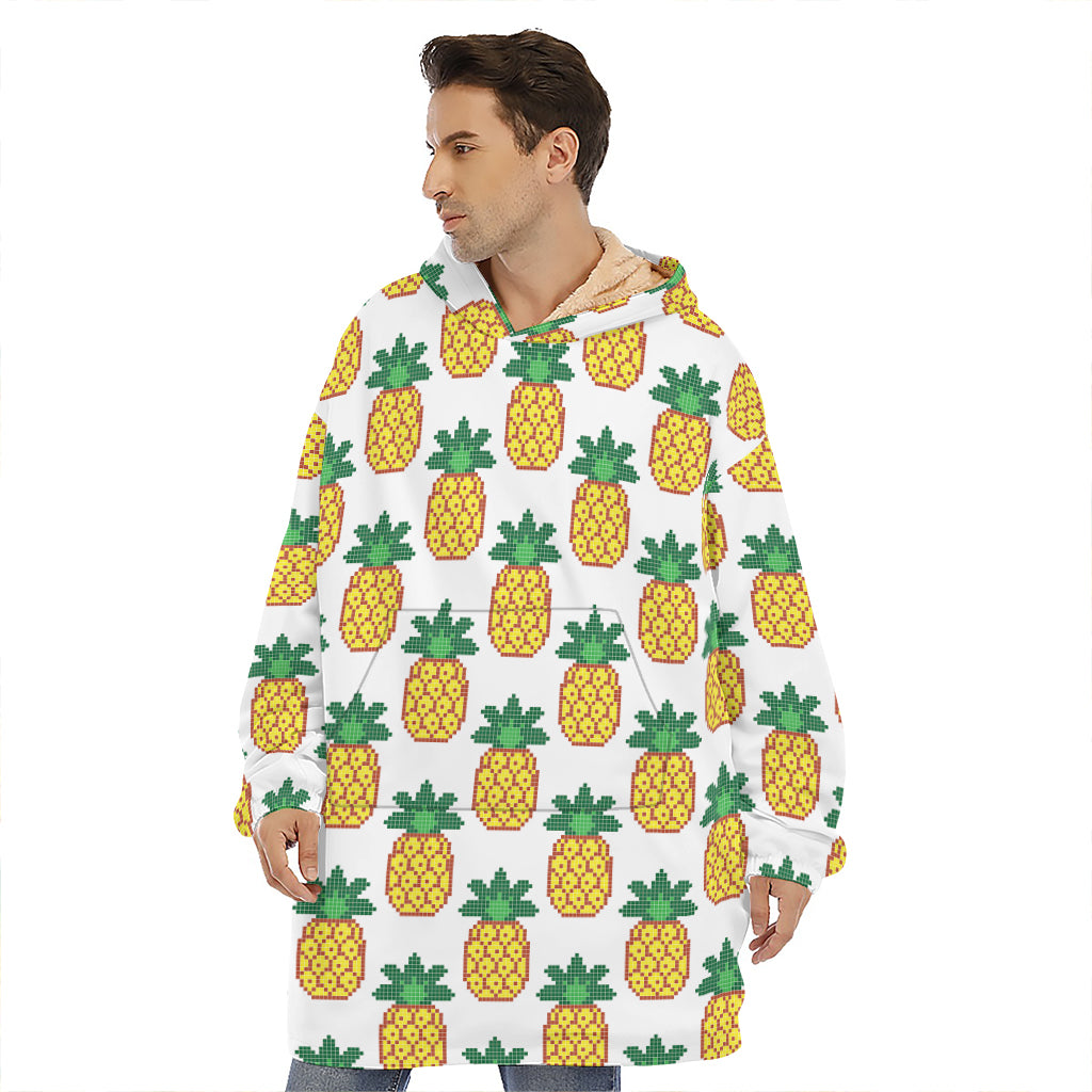 Pixel Pineapple Pattern Print Hoodie Blanket