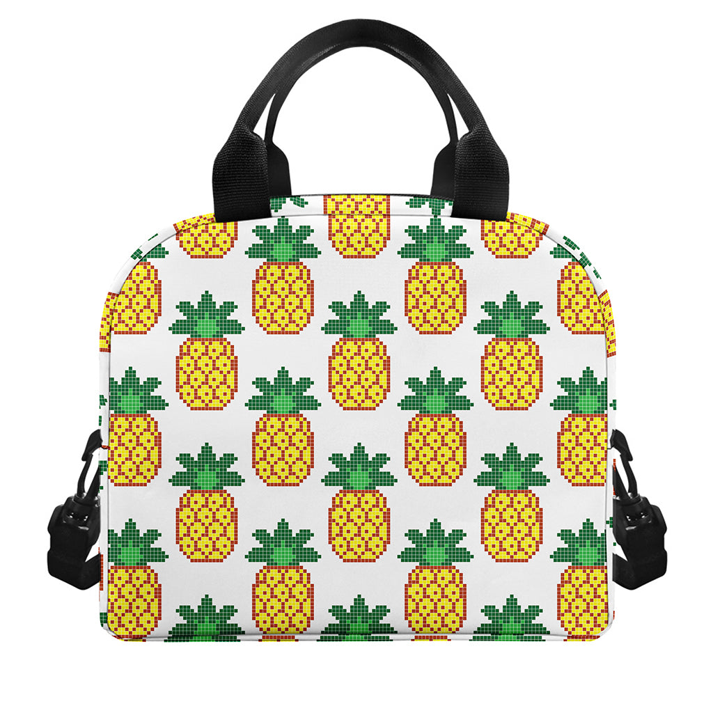 Pixel Pineapple Pattern Print Insulated Lunch Bag