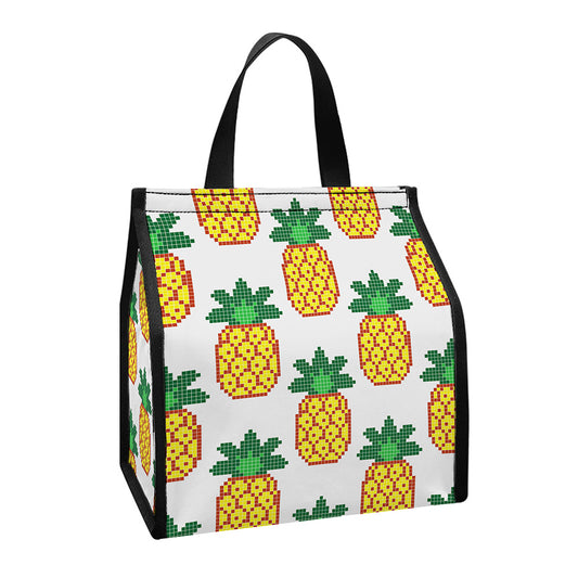 Pixel Pineapple Pattern Print Insulated Lunch Tote