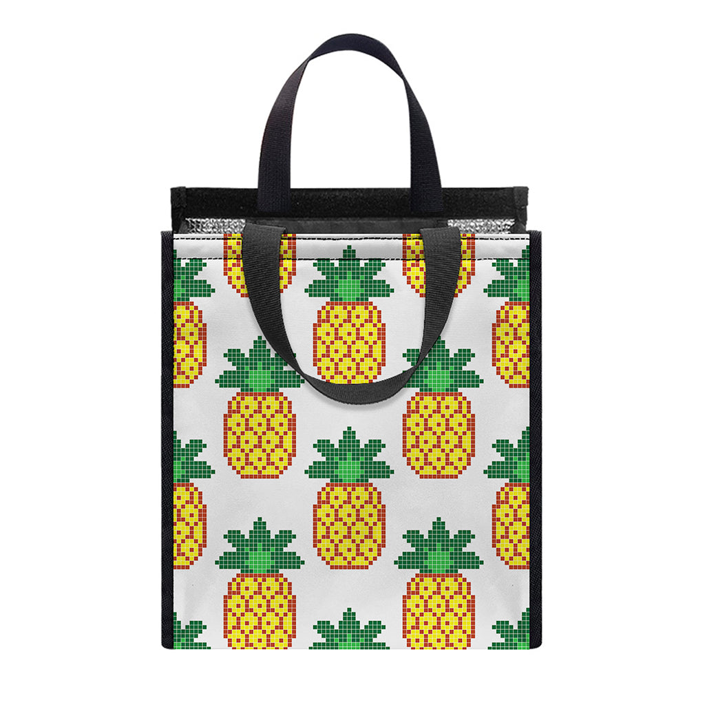 Pixel Pineapple Pattern Print Insulated Lunch Tote