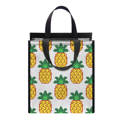Pixel Pineapple Pattern Print Insulated Lunch Tote