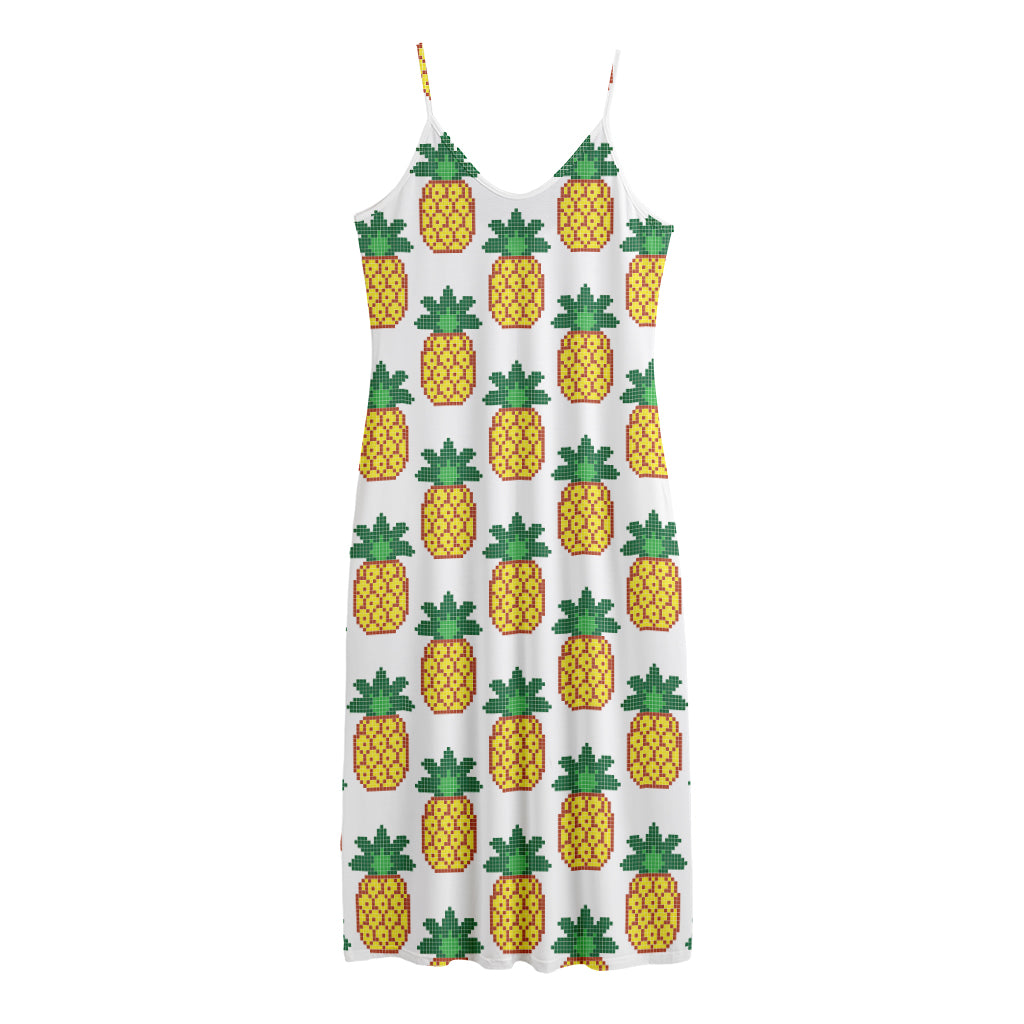 Pixel Pineapple Pattern Print Jersey Midi Cami Dress