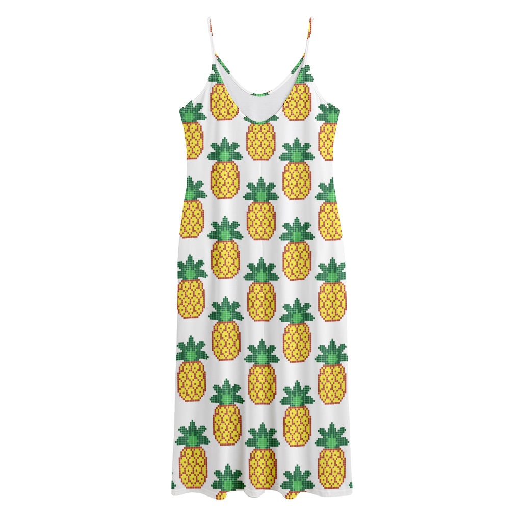 Pixel Pineapple Pattern Print Jersey Midi Cami Dress