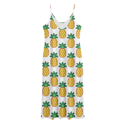 Pixel Pineapple Pattern Print Jersey Midi Cami Dress
