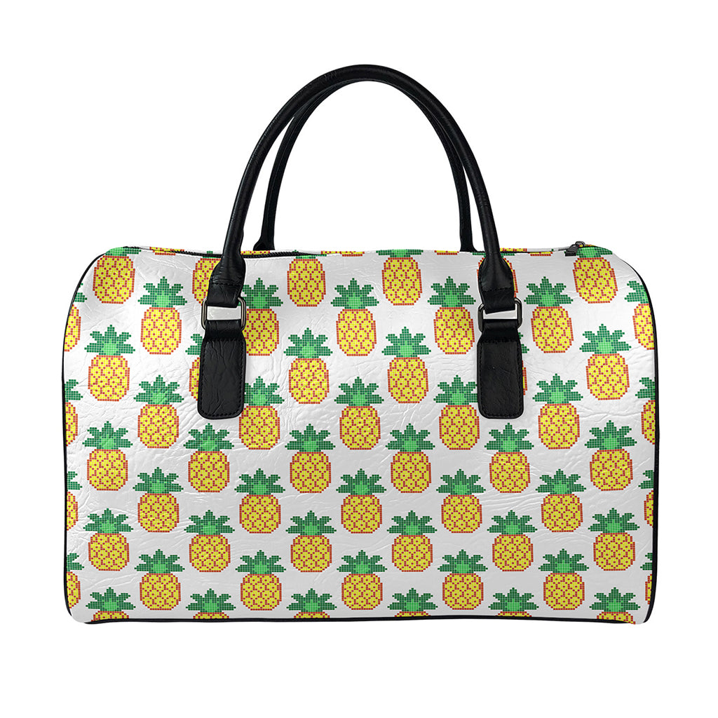 Pixel Pineapple Pattern Print Leather Duffle Bag