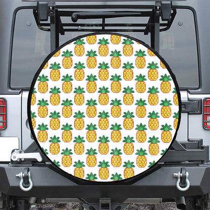 Pixel Pineapple Pattern Print Leather Spare Tire Cover