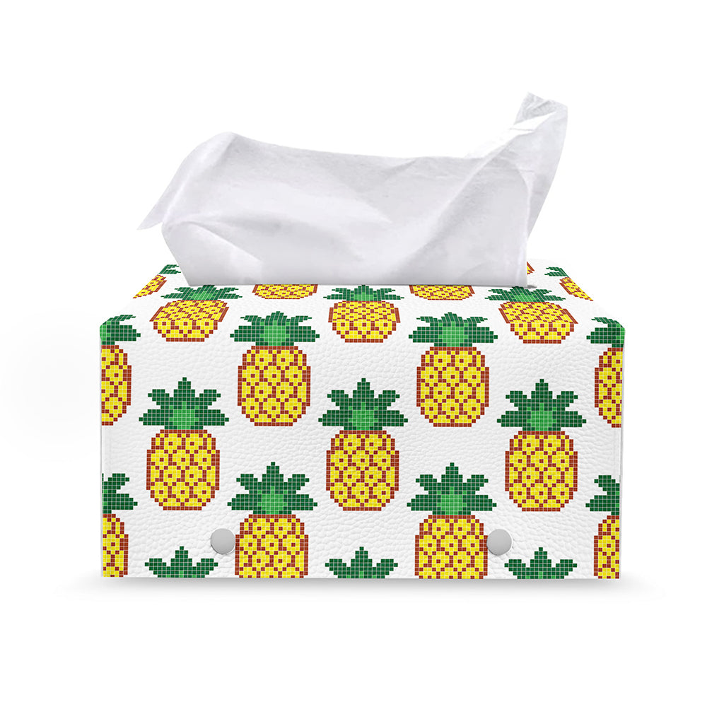 Pixel Pineapple Pattern Print Leather Tissue Box Cover