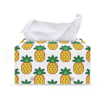 Pixel Pineapple Pattern Print Leather Tissue Box Cover