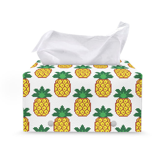 Pixel Pineapple Pattern Print Leather Tissue Box Cover