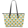 Pixel Pineapple Pattern Print Leather Tote Bag With Zipper