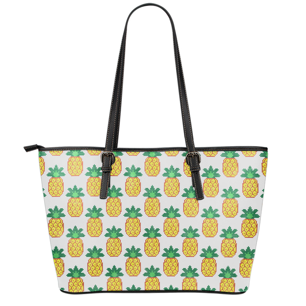 Pixel Pineapple Pattern Print Leather Tote Bag