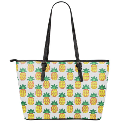 Pixel Pineapple Pattern Print Leather Tote Bag