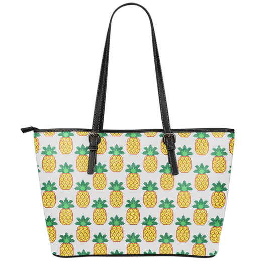 Pixel Pineapple Pattern Print Leather Tote Bag
