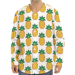 Pixel Pineapple Pattern Print Long Sleeve Baseball Jersey