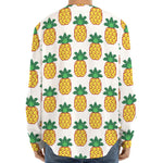 Pixel Pineapple Pattern Print Long Sleeve Baseball Jersey