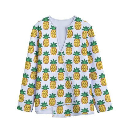 Pixel Pineapple Pattern Print Long Sleeve Short Coat
