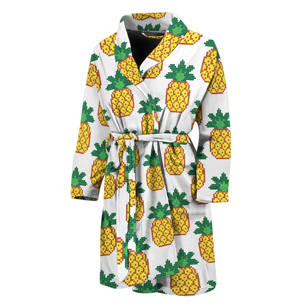 Pixel Pineapple Pattern Print Men's Bathrobe