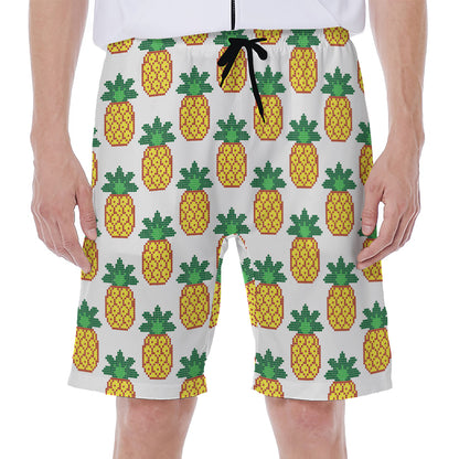 Pixel Pineapple Pattern Print Men's Beach Shorts