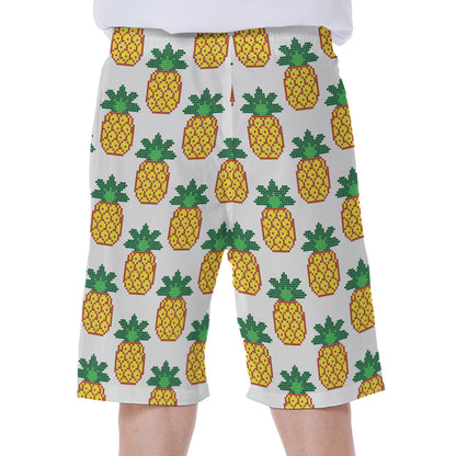 Pixel Pineapple Pattern Print Men's Beach Shorts